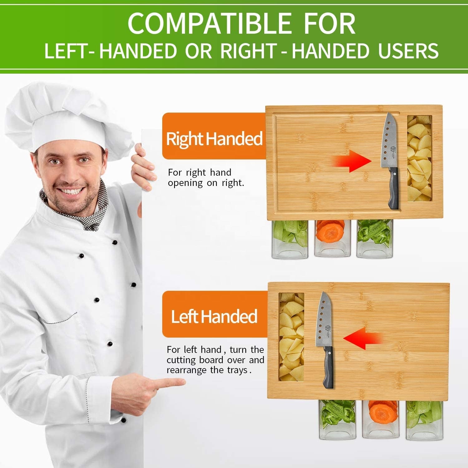 Bamboo Chopping Board With Juice Groove Containers Box Cutting Board with Containers